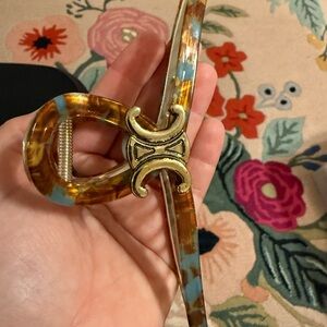 Tortoiseshell and Blue Hair Clip with Gold Accent